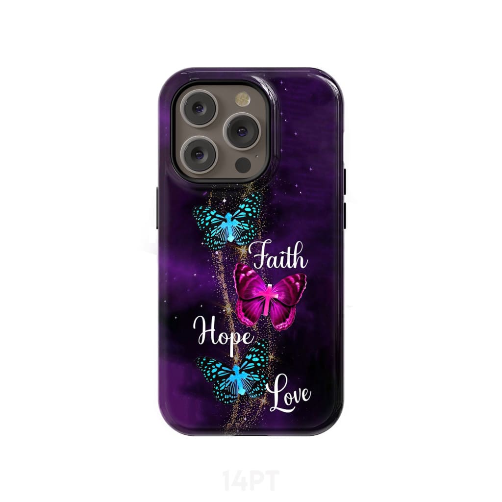 Faith Hope Love Butterfly with Cross Christian phone case iPhone 14 Pro / Tough