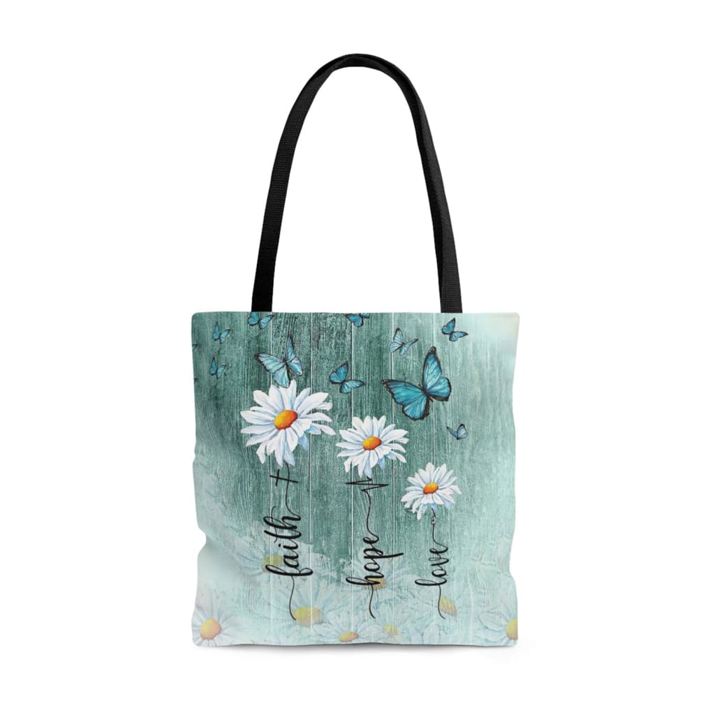 Faith Hope Love Daisy Butterfly Tote Bag | Christian Tote