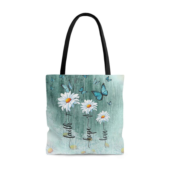 faith hope love daisy butterfly tote bag christian bags 13 x