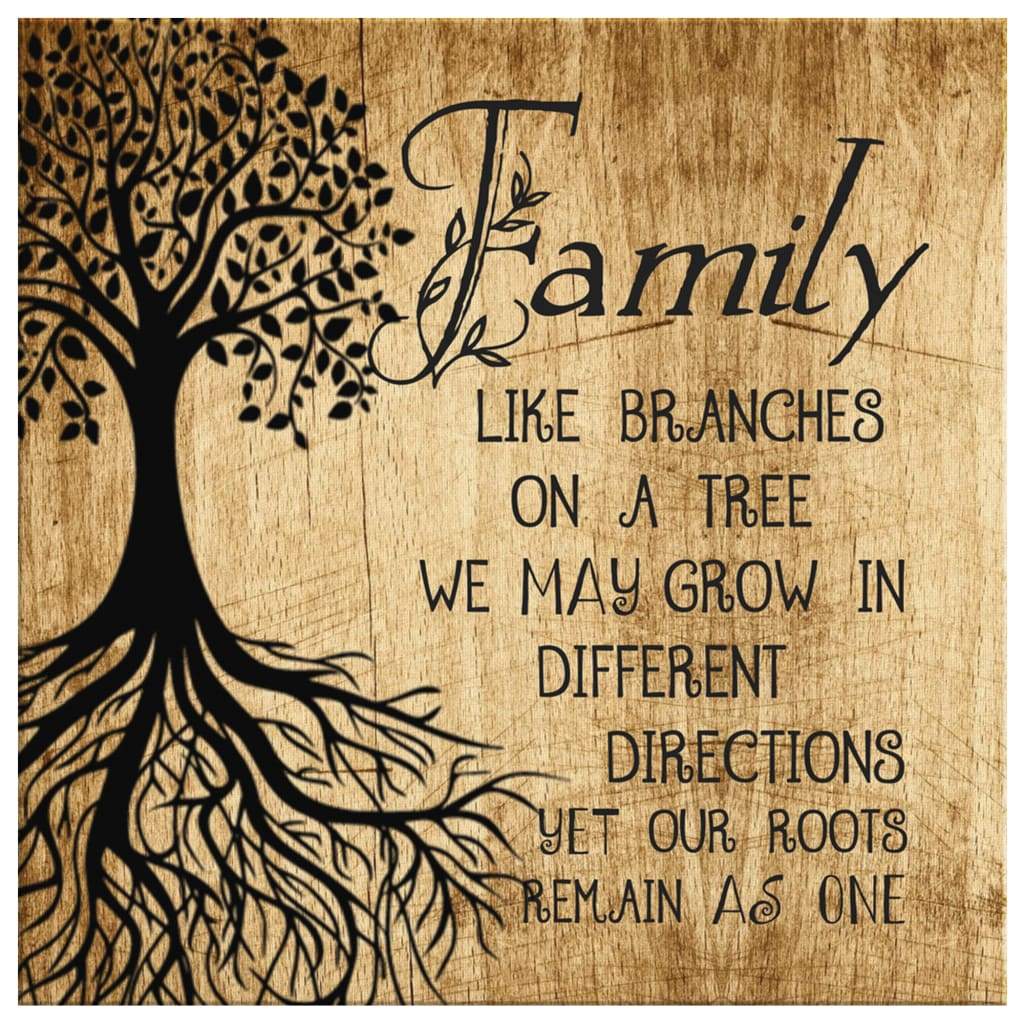 Faith-based wall art with "Family Like Branches On A Tree" design, great religious gift for Christian families.