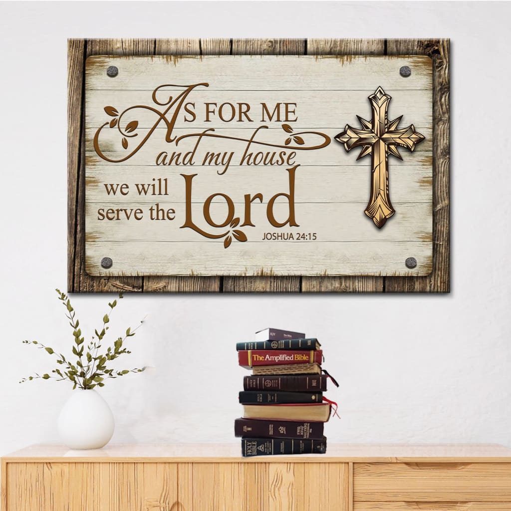 Rustic farmhouse Christian wall art with Joshua 24:15, cross design, "As for me and my house.", Christian decor.