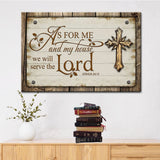 Rustic farmhouse Christian wall art with Joshua 24:15, cross design, "As for me and my house.", Christian decor.