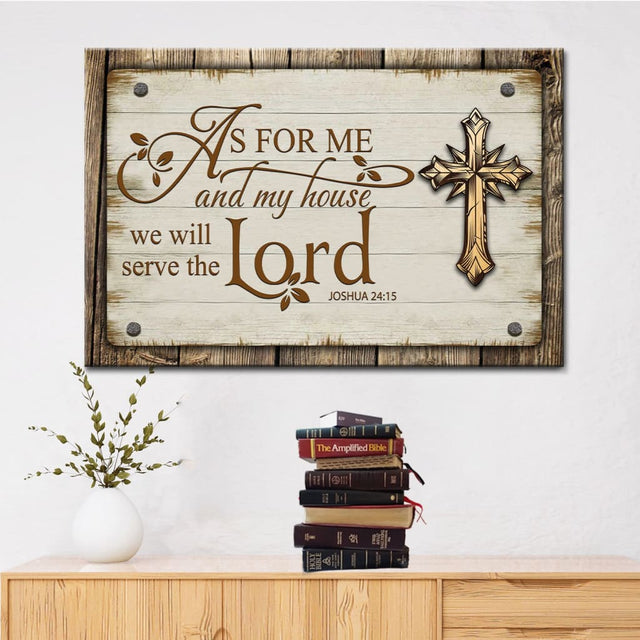Rustic farmhouse Christian wall art with Joshua 24:15, cross design, "As for me and my house.", Christian decor.
