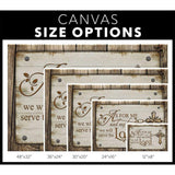 Christian wall art with cross and Joshua 24:15, rustic farmhouse-style decor / canvas size options.