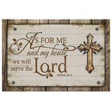 Farmhouse-style Christian wall art canvas with cross and Joshua 24:15 verse, Bible Verse Wall decor