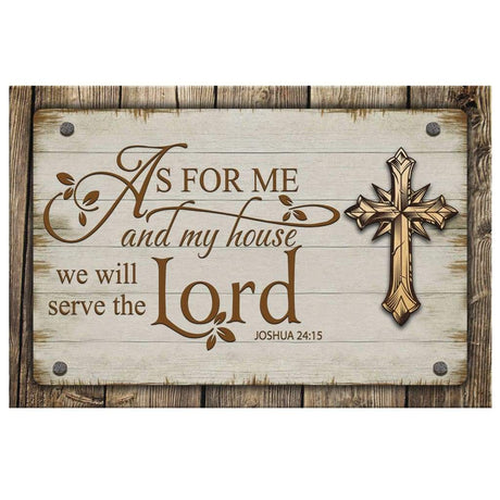 Farmhouse-style Christian wall art canvas with cross and Joshua 24:15 verse, Bible Verse Wall decor