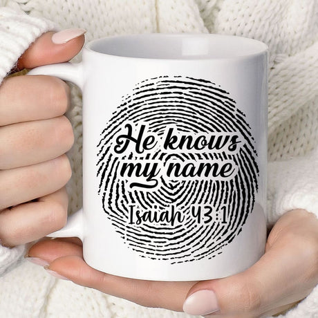 Fingerprint He knows my name Isaiah 43:1 coffee mug 11 oz