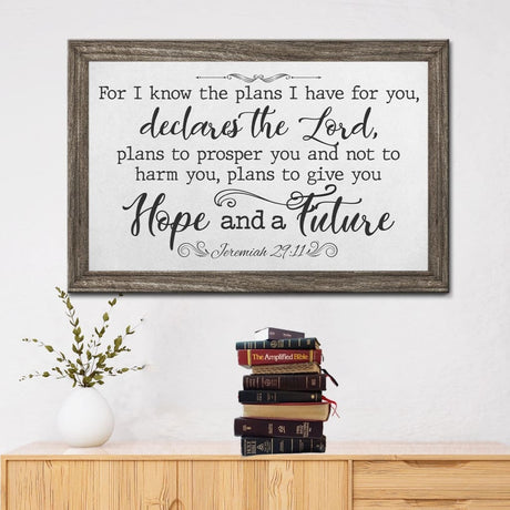 Faith-based wall art with Jeremiah 29:11, "For I Know The Plans I Have For You," great religious decor for Christian homes. White / 12 x 8