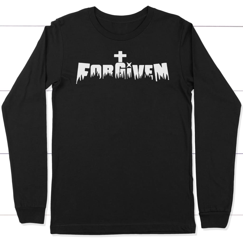 Forgiven with cross long sleeve t shirt - christian apparel Black / S