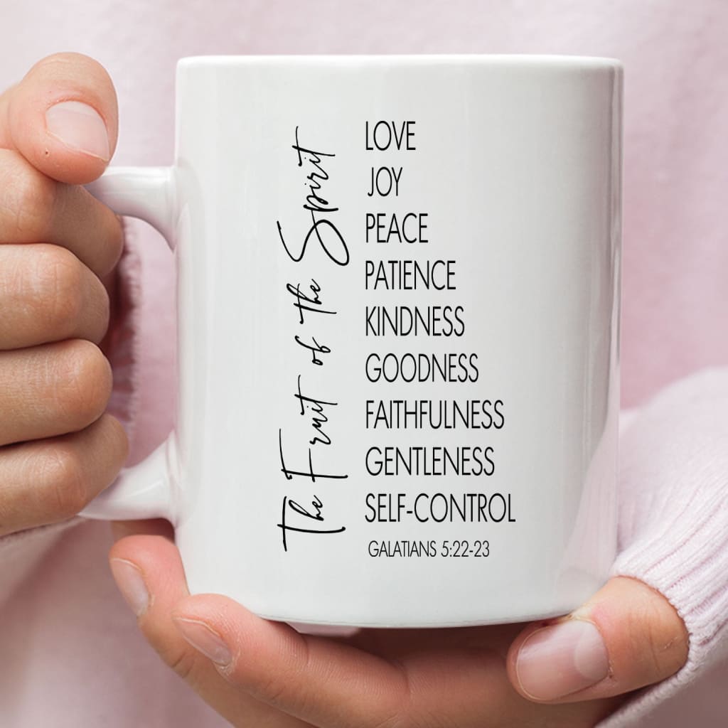 Religious coffee mugs, Fruit of the spirit Galatians 5:22-23 Bible verse mug 11 oz