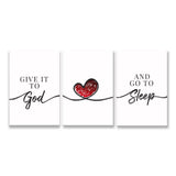 "Give It to God and Go to Sleep" canvas, serene 3-panel Christian artwork for bedrooms or tranquil areas.