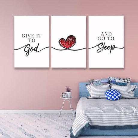 3-panel Christian wall decor, "Give It to God and Go to Sleep," faith-based gift for family or friends.