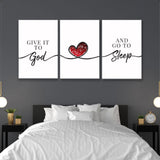 "Give It to God and Go to Sleep" 3-panel wall art, perfect Christian gift, ideal for bedrooms or quiet spaces.