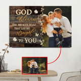 "God Blessed the Broken Road" personalized Christian wall art with custom photo, perfect for heartfelt gifts.