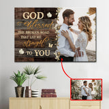 Personalized "God Blessed the Broken Road" wall art canvas with a custom photo, ideal Christian gift and decor.