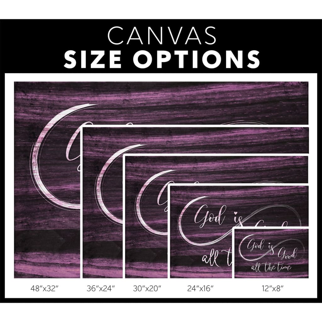 Christian wall art canvas with "God Is Good All The Time," rustic style, a thoughtful faith-inspired gift / size options.