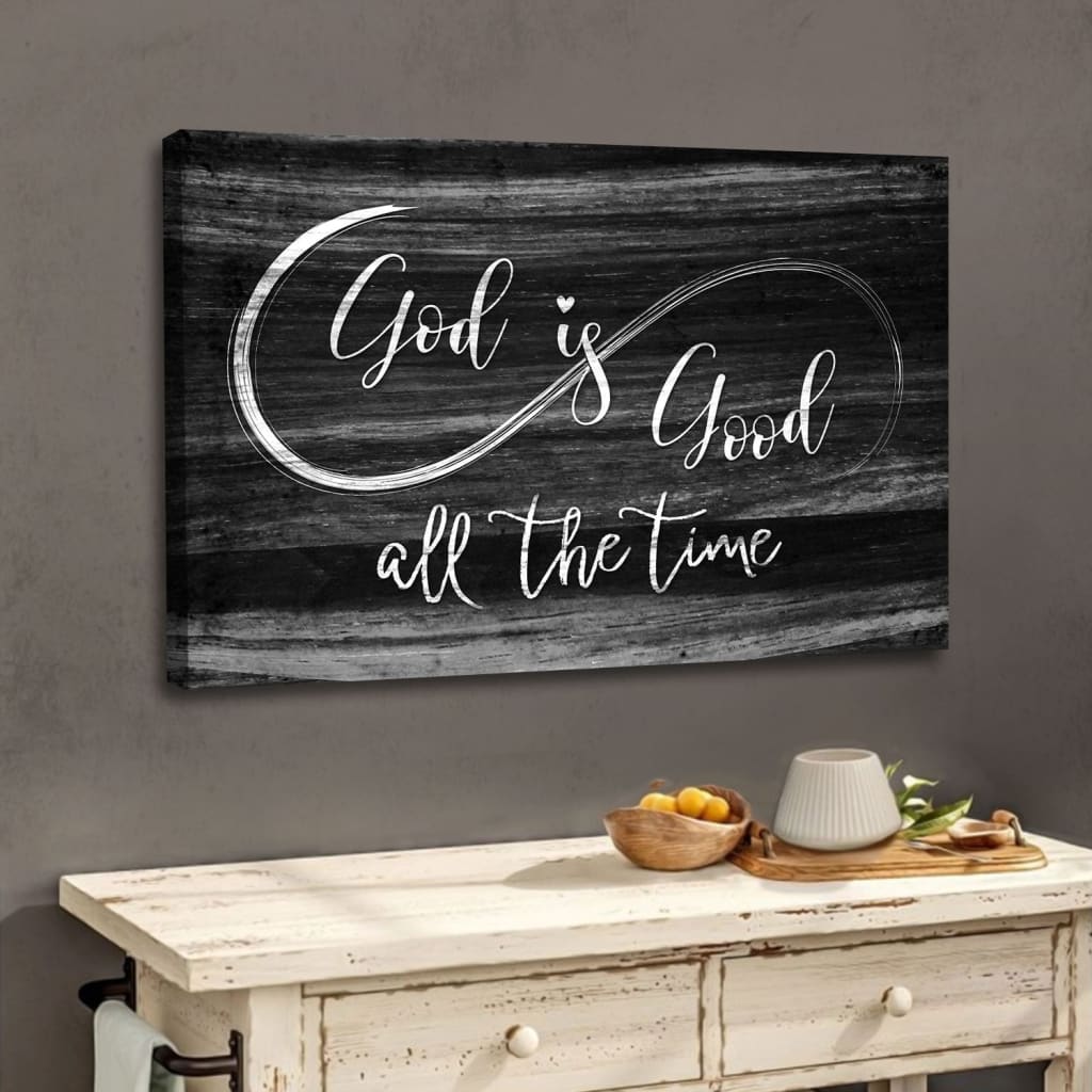 Inspirational "God Is Good All The Time" rustic Christian wall art, perfect for home decor and religious gifts / Gray.