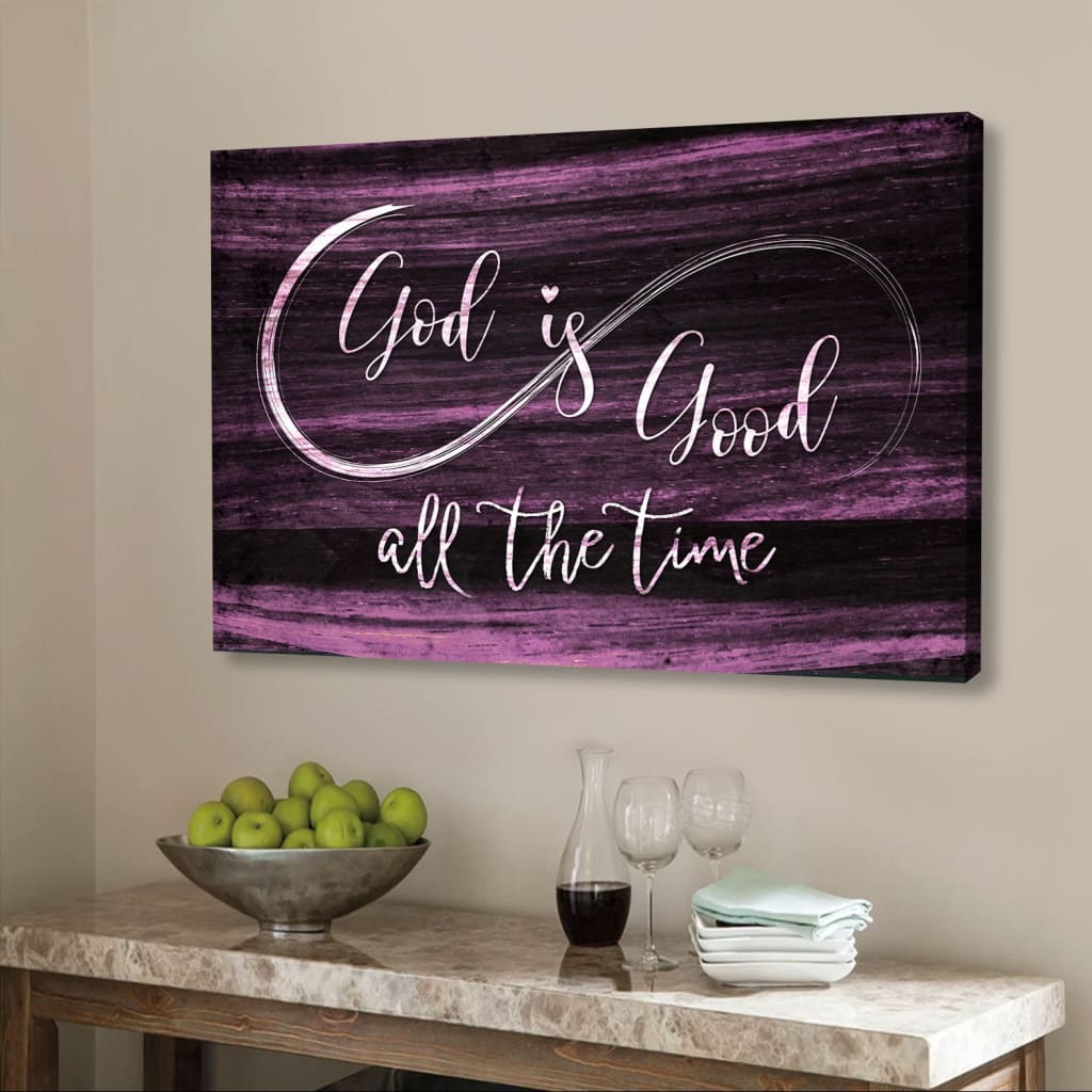 "God Is Good All The Time" rustic wall art canvas, ideal Christian decor for daily inspiration / Purple.