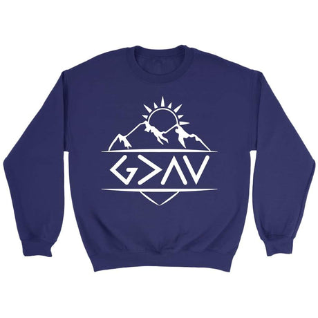 God is Greater Than The Highs and The Lows Christian sweatshirt Purple / S