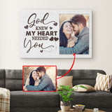 Customizable "God Knew My Heart Needed You" wall art canvas with photo, perfect for inspirational Christian gifts.