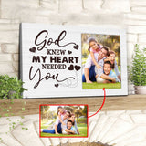 Personalized Christian wall art featuring "God Knew My Heart Needed You" with a custom photo, faith-based decor gift.