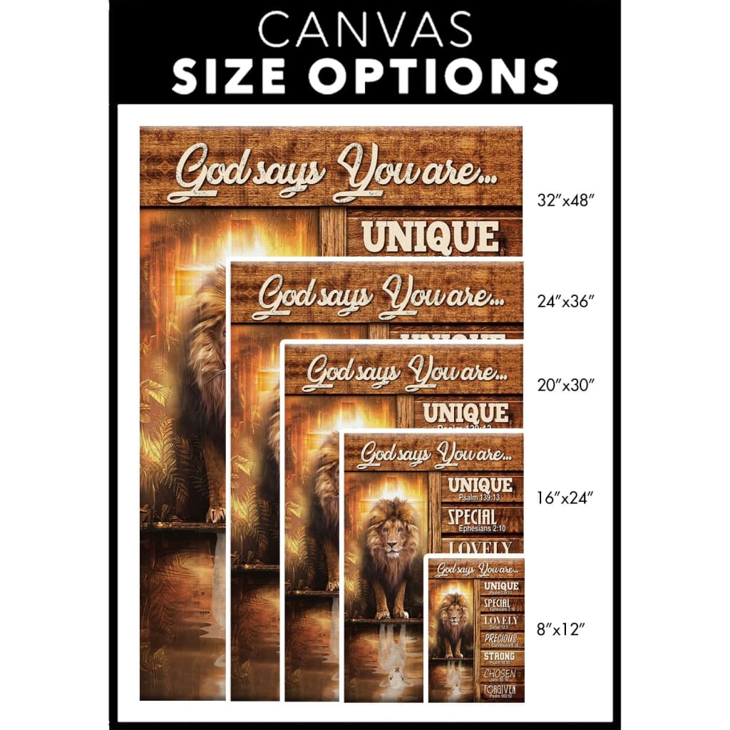 Lion and Lam, God says you are canvas size options