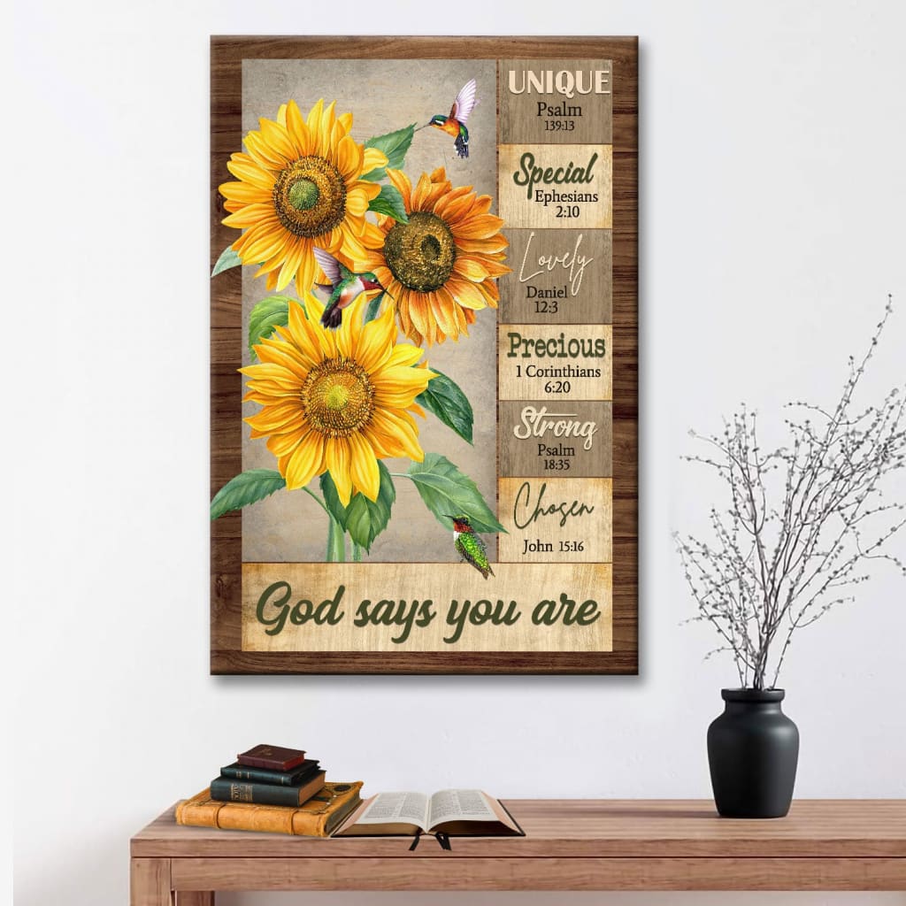 God says you are canvas wall art Hummingbird sunflower Christian wall decor