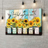 Christian wall art featuring "God Says You Are" with hummingbird and sunflower, perfect faith-based home decor.