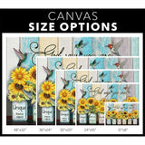 Religious wall art canvas featuring "God Says You Are" with hummingbird and sunflower, perfect for Christian homes.