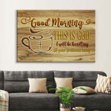 "Good Morning This Is God" canvas print, rustic style on a wooden background, ideal Christian wall art for home.