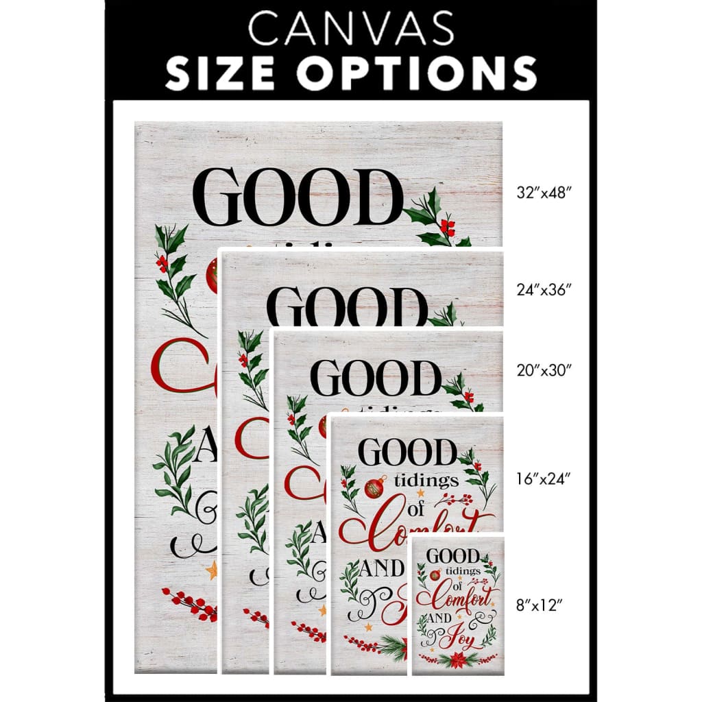 Christmas wall art canvas with &quot;Good Tidings of Comfort and Joy,&quot; perfect for spreading holiday cheer in your living space or office.