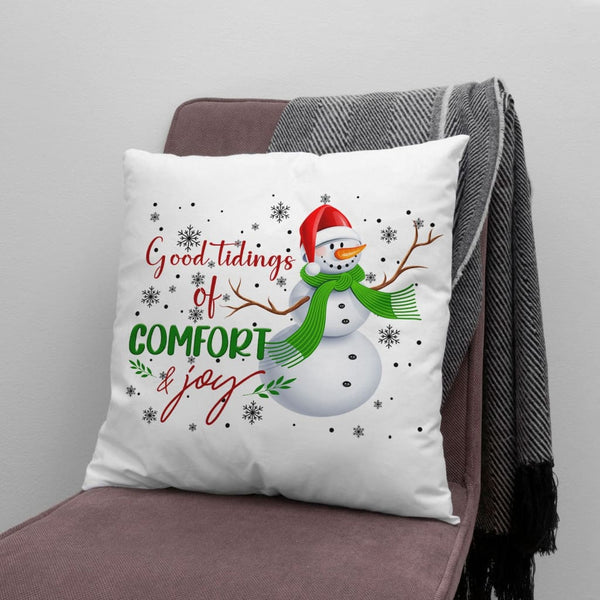 Good Tidings of Comfort and Joy Snowman Pillow Christian Christmas Pillows Christ Follower Life