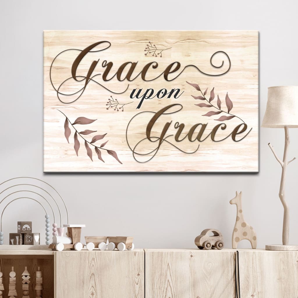 Grace upon grace wall art canvas Christian wall art decor Brown / 12 x 8