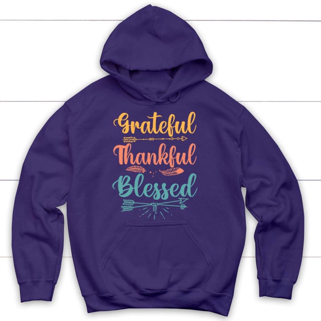 Grateful thankful blessed hoodie Christian apparel hoodies Purple / S