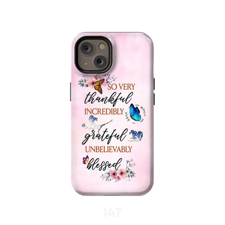 Grateful thankful blessed phone case Butterfly floral Christian cases iPhone 14 / Tough
