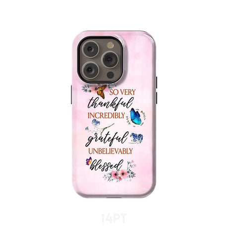 Grateful thankful blessed phone case Butterfly floral Christian cases iPhone 14 Pro / Tough