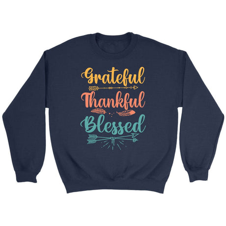 Grateful thankful blessed sweatshirt Christian apparel sweatshirts Navy / S