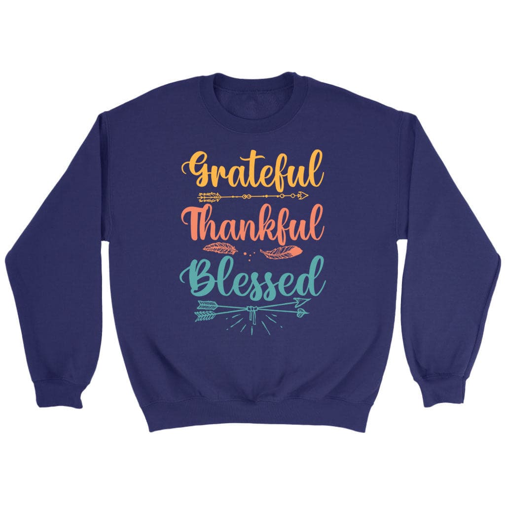 Grateful thankful blessed sweatshirt Christian apparel sweatshirts Purple / S
