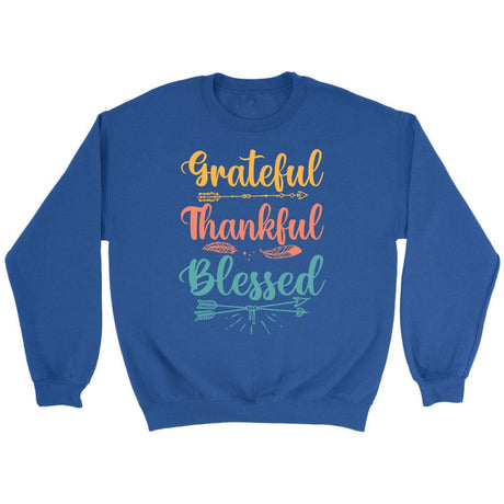Grateful thankful blessed sweatshirt Christian apparel sweatshirts Royal / S