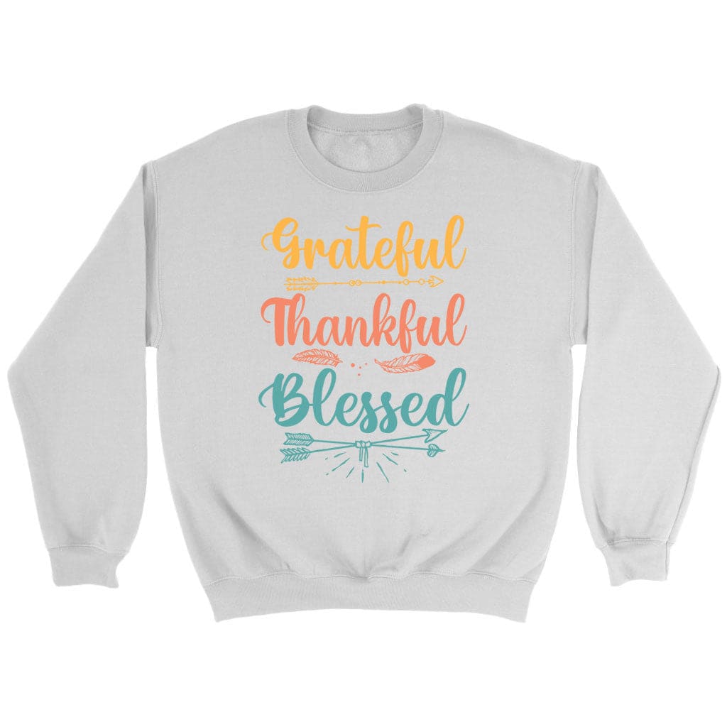 Grateful thankful blessed sweatshirt Christian apparel sweatshirts White / S