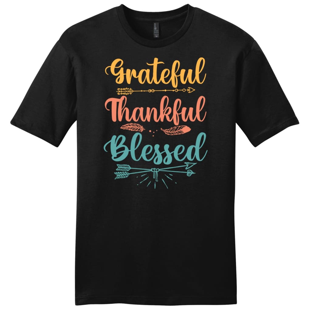 Grateful thankful blessed tee shirt Men’s Christian t-shirts Black / S