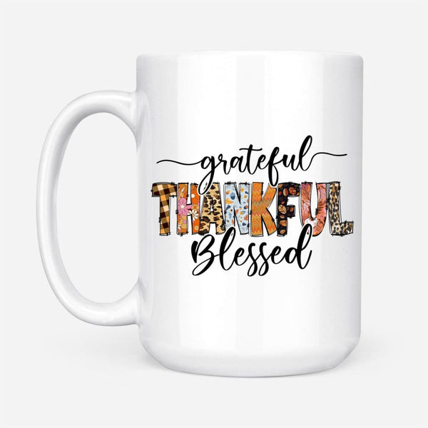 Grateful Thankful Blessed Harvest White Mug