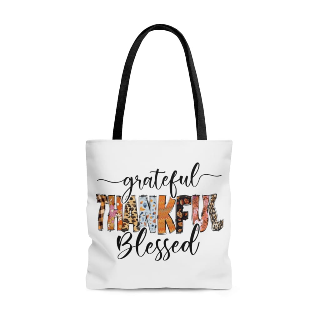 Grateful thankful blessed Thanksgiving Christian tote bag 13 x 13