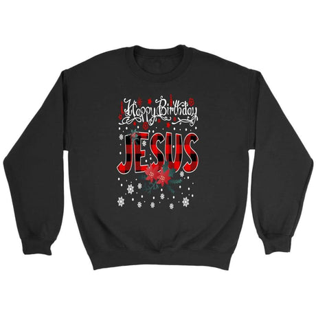 Happy Birthday Jesus Buffalo Plaid Christmas sweatshirt - Christian Christmas gifts Black / S