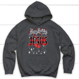 Happy birthday Jesus buffalo plaid Christmas hoodie Christian Christmas gifts Dark Heather / S