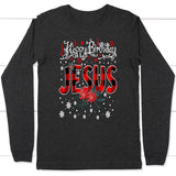 Happy Birthday Jesus Buffalo Plaid Christmas long sleeve t-shirt Dark Grey Heather / S