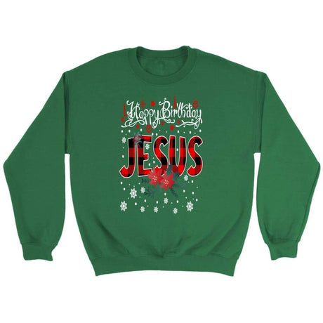 Happy Birthday Jesus Buffalo Plaid Christmas sweatshirt - Christian Christmas gifts Irish Green / S