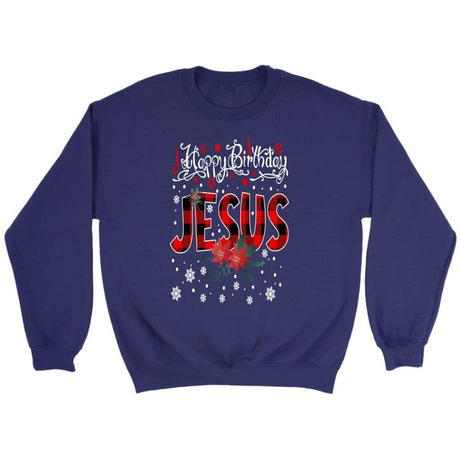Happy Birthday Jesus Buffalo Plaid Christmas sweatshirt - Christian Christmas gifts Purple / S