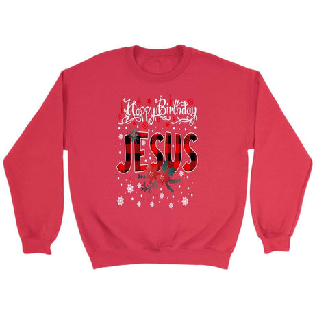 Happy Birthday Jesus Buffalo Plaid Christmas sweatshirt - Christian Christmas gifts Red / S