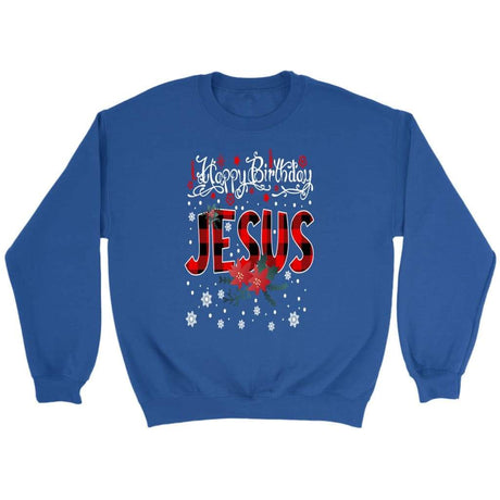 Happy Birthday Jesus Buffalo Plaid Christmas sweatshirt - Christian Christmas gifts Royal / S